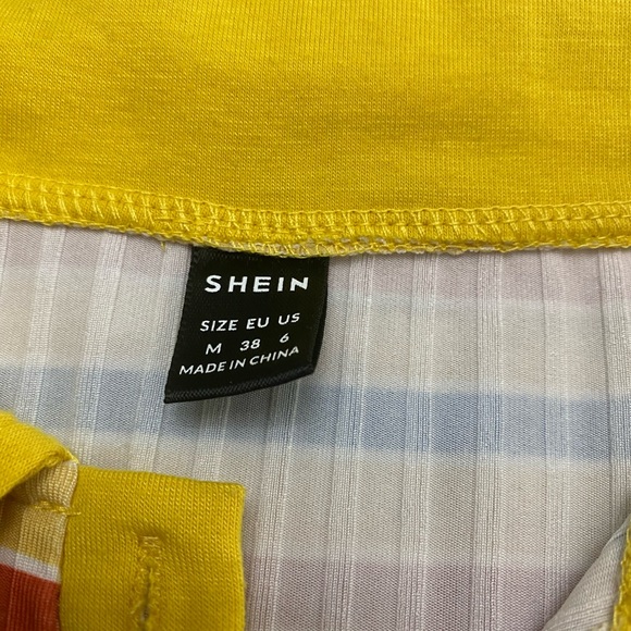 SHEIN Short Sleeve Yellow Polo Stripe Shirt Women's Medium. - Picture 2 of 3